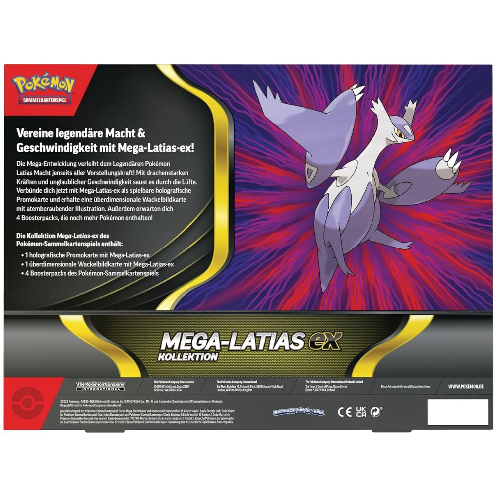 Rückseite der Pokémon Mega-Latias-ex Kollektion mit Details (Deutsch)