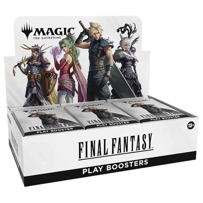 Frontalansicht des Magic: The Gathering – Final Fantasy Play Booster Displays mit Cloud, Sephiroth, Lightning & Co.