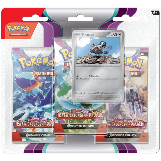 Pokémon Entwicklungen in Paldea 3-Pack Blister Knattox mit Promokarte und Boostern (Deutsch)