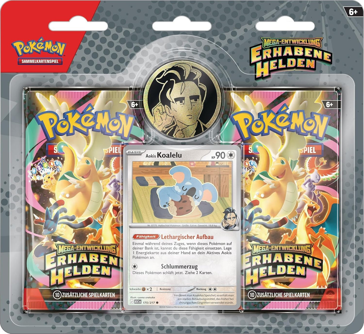 Pokémon Erhabene Helden 2er Blister Aoki Koalelu mit Münze und Boostern (Deutsch)