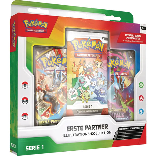 Pokémon Erste Partner Illustrations-Kollektion Serie 1 Box mit Promokarten und Boostern (Deutsch)
