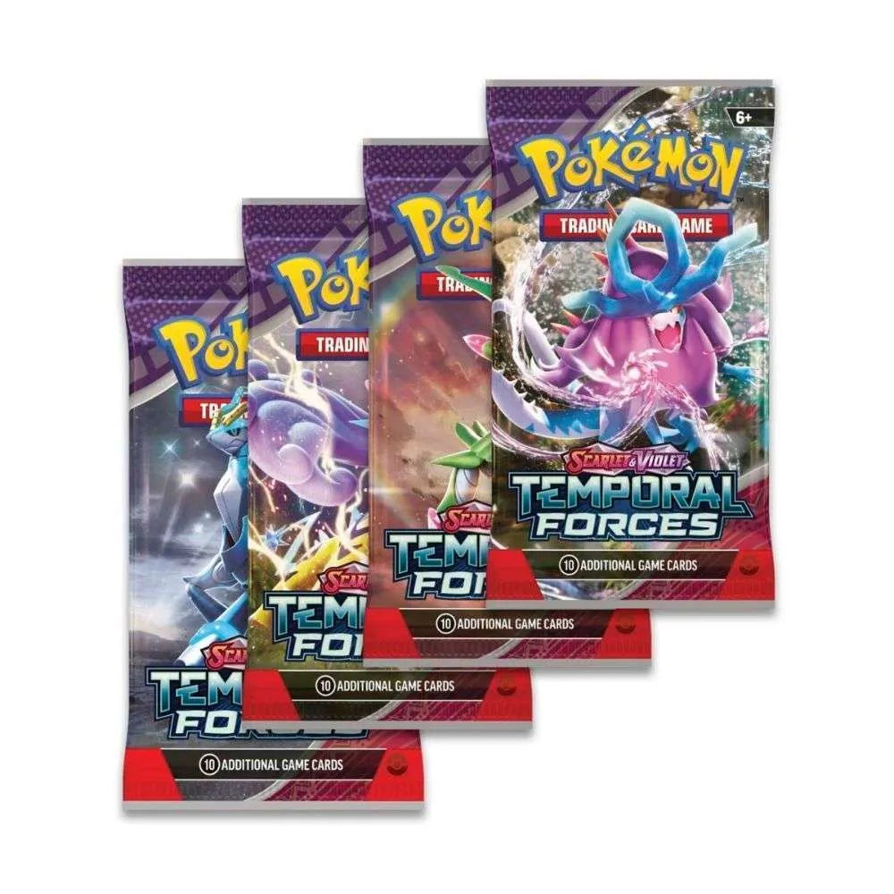 Verschiedene Booster-Designs aus der Pokémon Temporal Forces Erweiterung (EN)